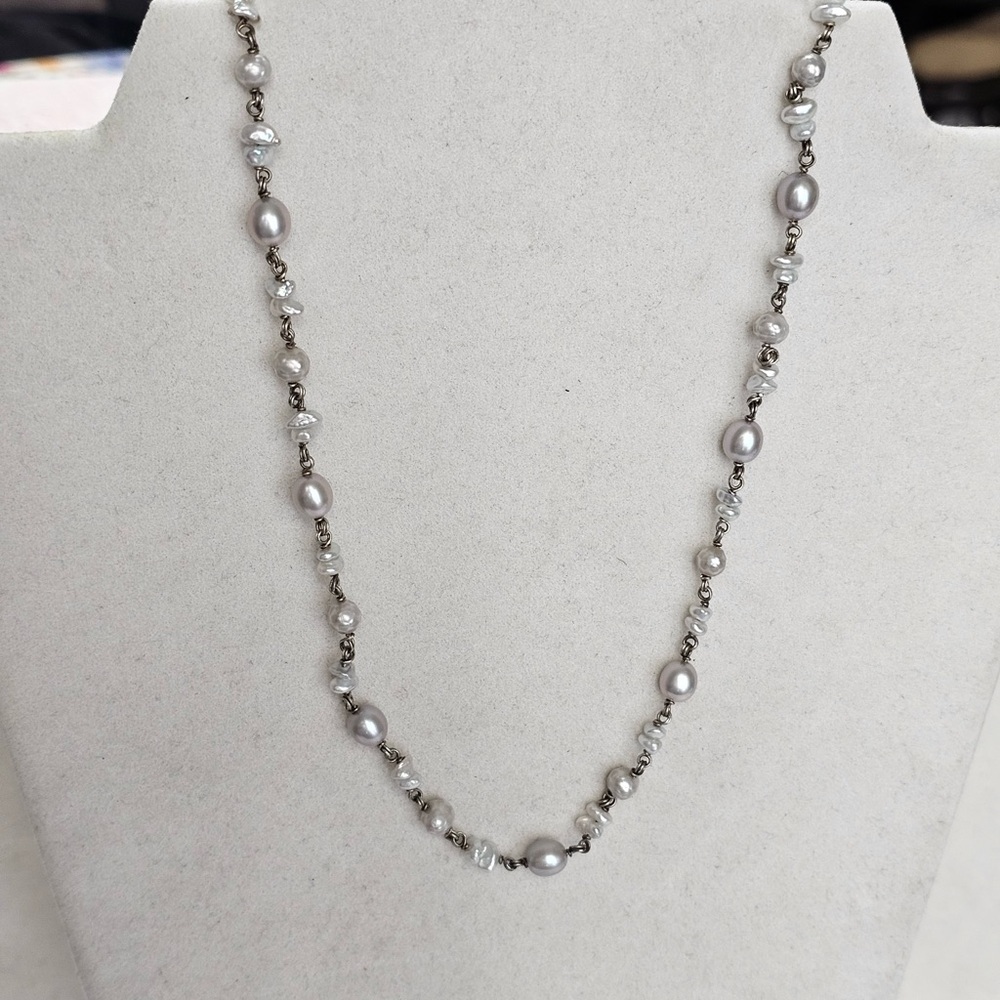 Gray Pearl 925 Station Necklace